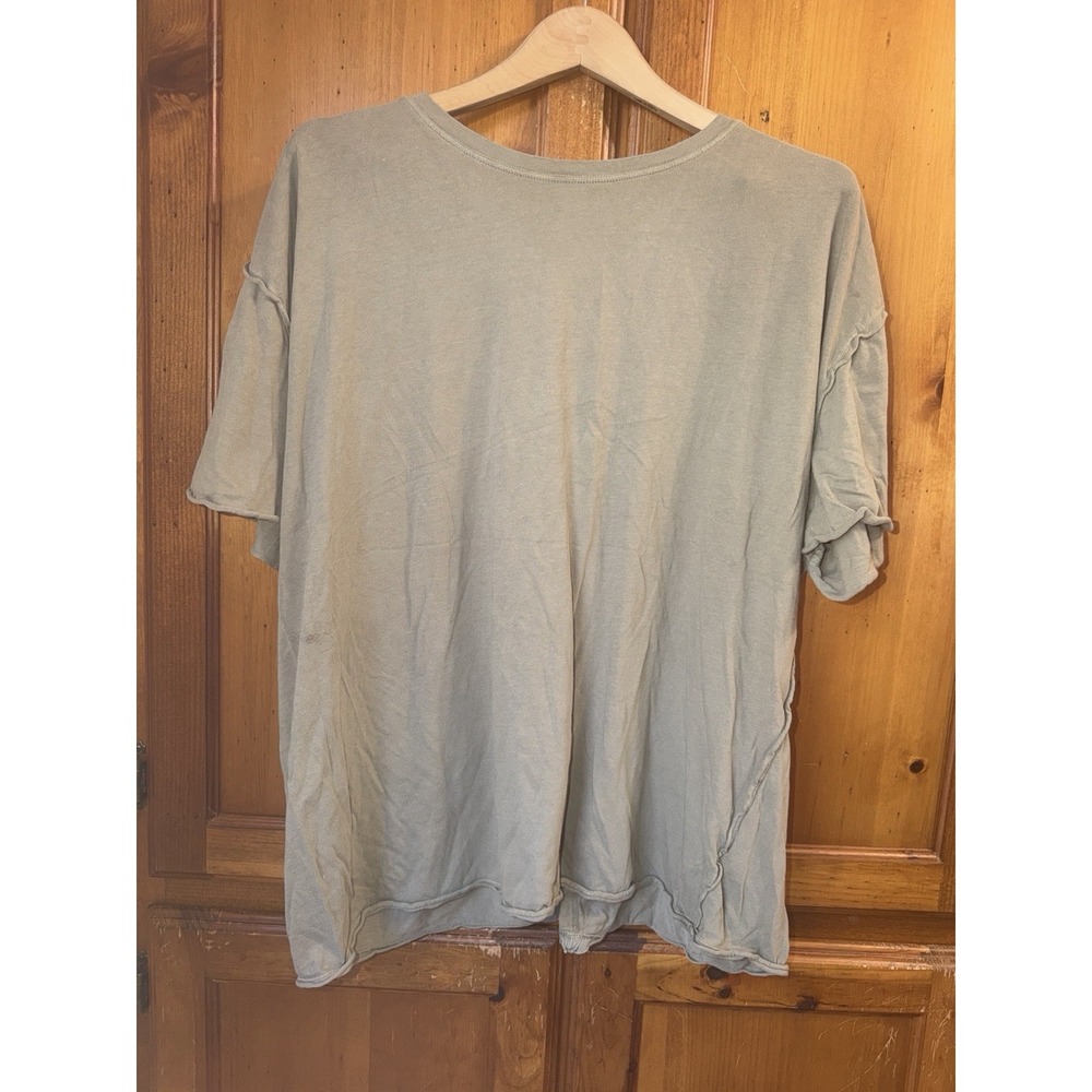 Free People Women's XL Nina Tee T-Shirt Green Oversized Casual Knit Relaxed Top